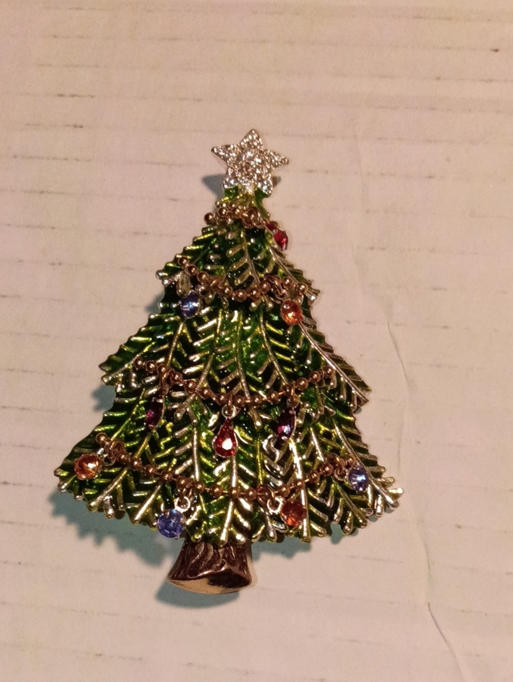 Vintage Festive Green Christmas Tree Brooch with Multicolor Accents